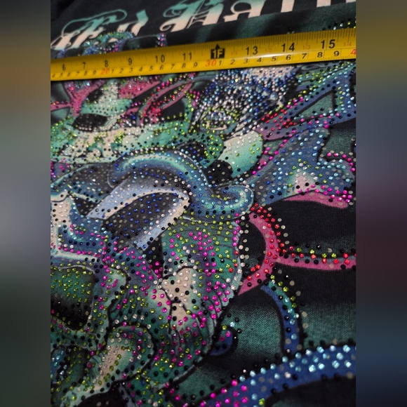 Ed Hardy Black Graphic Embellished Rhinestone T-Shirt for Men Sz.L - Picture 6 of 10